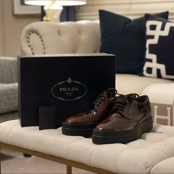 Prada | Shoes | Prada Tabacco Spazzolato Fume Oxfords | Poshmark